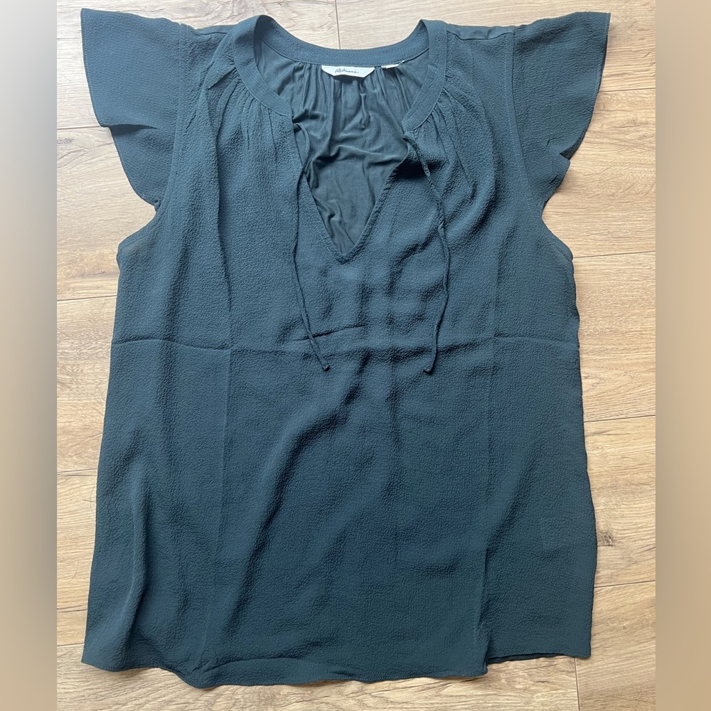 Reitmans Green Blouse with Tie Neck